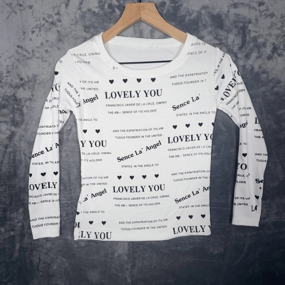 Sence‎ La Angel Womens Long Sleeve T-Shirt S White Lovely You Graphic Print